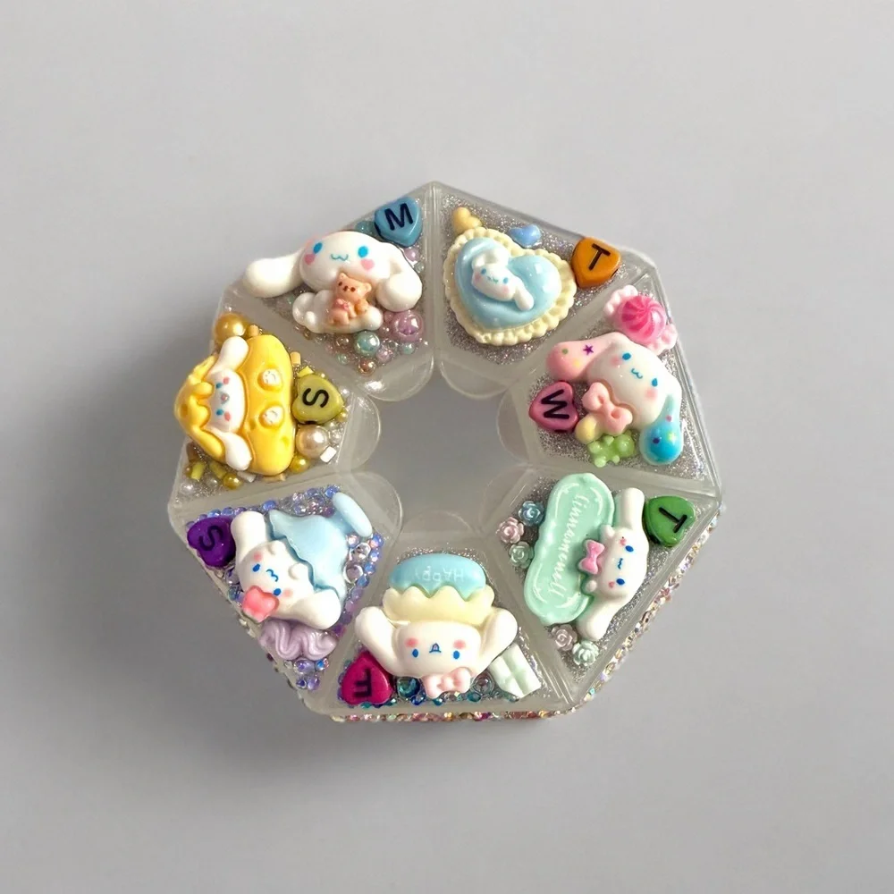 Decoden Pill Case, Cinnamoroll Junk Box Style, Handmade Full Rhinestones Kawaii